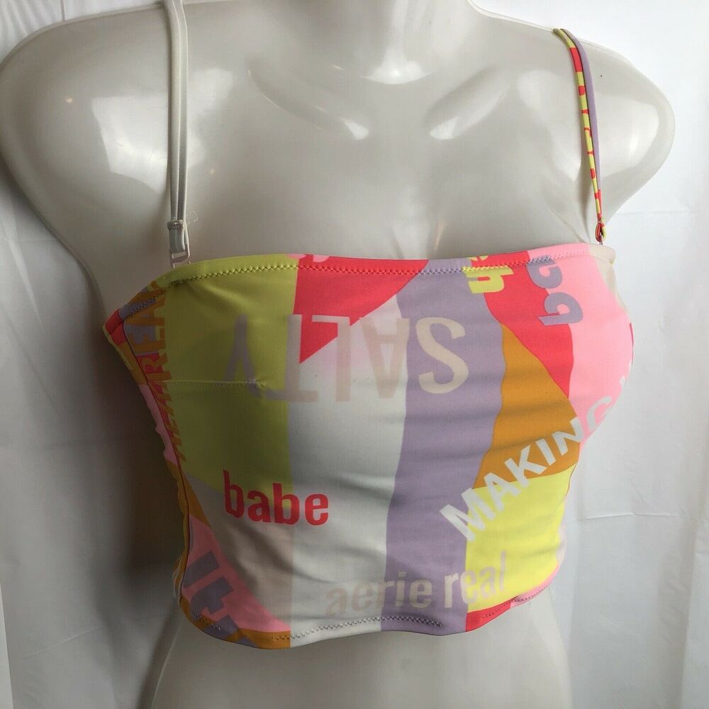 Aerie Tankini Top Women Small Multicolor Bandeau Padded Fitted Stretch Graphics